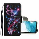 For Samsung Galaxy S22 5G Colored Drawing Pattern Flip Leather Case(Fluorescent Butterfly) - 1