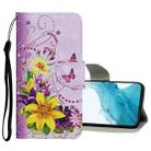For Samsung Galaxy S22 5G Colored Drawing Pattern Flip Leather Case(Yellow Flower Butterfly) - 1