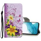 For Samsung Galaxy S22+ 5G Colored Drawing Pattern Flip Leather Case(Yellow Flower Butterfly) - 1