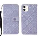 For iPhone 13 Ethnic Style Embossed Pattern Leather Phone Case(Purple) - 1