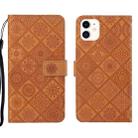 For iPhone 13 Pro Ethnic Style Embossed Pattern Leather Phone Case (Brown) - 1