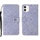 For iPhone 13 Pro Max Ethnic Style Embossed Pattern Leather Phone Case (Purple) - 1