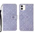 For iPhone 13 mini Ethnic Style Embossed Pattern Leather Phone Case (Purple) - 1