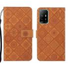 For OPPO A94 5G Ethnic Style Embossed Pattern Leather Phone Case(Brown) - 1