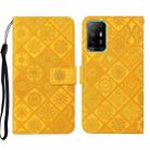 For OPPO A94 5G Ethnic Style Embossed Pattern Leather Phone Case(Yellow) - 1