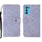 For OPPO Reno5 Pro 5G Ethnic Style Embossed Pattern Leather Phone Case(Purple) - 1