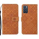 For OPPO Reno6 5G Ethnic Style Embossed Pattern Leather Phone Case(Brown) - 1