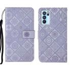 For OPPO Reno6 Pro 5G Ethnic Style Embossed Pattern Leather Phone Case(Purple) - 1