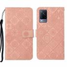For vivo V21 Ethnic Style Embossed Pattern Leather Phone Case(Pink) - 1