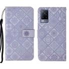 For vivo V21 Ethnic Style Embossed Pattern Leather Phone Case(Purple) - 1