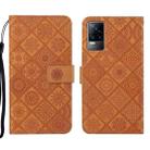 For vivo V21e 4G Ethnic Style Embossed Pattern Leather Phone Case(Brown) - 1