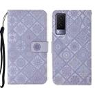 For vivo V21e 5G Ethnic Style Embossed Pattern Leather Phone Case(Purple) - 1