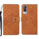 For vivo Y51 2020 Ethnic Style Embossed Pattern Leather Phone Case(Brown) - 1