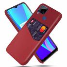 For OPPO Realme C15 Cloth Texture PC + PU Leather Back Cover Case with Card Slot(Red) - 1