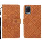 For OPPO A54 Ethnic Style Embossed Pattern Leather Phone Case(Brown) - 1
