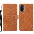 For OPPO A74 5G Ethnic Style Embossed Pattern Leather Phone Case(Brown) - 1