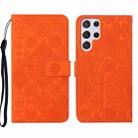 For Samsung Galaxy S22 Ultra 5G Ethnic Style Embossed Pattern Leather Phone Case(Orange) - 1
