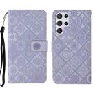 For Samsung Galaxy S22 Ultra 5G Ethnic Style Embossed Pattern Leather Phone Case(Purple) - 1