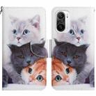 For Xiaomi Redmi K40 Painted Pattern Flip Leather Phone Case(Three Cats) - 1