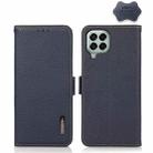 For Samsung Galaxy M33 5G KHAZNEH Side-Magnetic Litchi Genuine Leather RFID Phone Case(Blue) - 1