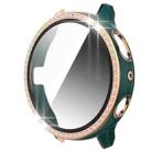 For Samsung Galaxy Watch Active 2 40mm Single Row Diamond Two-color PC+Tempered Glass Watch Case(Dark Green+Rose Gold) - 1