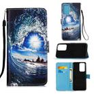 For Samsung Galaxy A73 5G Colored Drawing Pattern Plain Weave Leather Phone Case(Ocean Waves and Sun) - 1