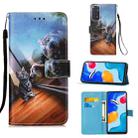 For Xiaomi Redmi Note 11S / Note 11 4G Foreign Colored Drawing Pattern Plain Weave Leather Phone Case(Mirror Cat) - 1