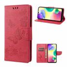 For Xiaomi Redmi 10A Butterfly Embossed Leather Phone Case(Red) - 1