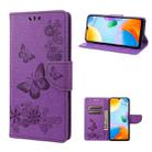 For Xiaomi Redmi 10C Butterfly Embossed Leather Phone Case(Purple) - 1