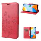 For Xiaomi Redmi 10C Butterfly Flower Pattern Flip Leather Phone Case(Red) - 1