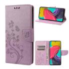 For Samsung Galaxy M53 5G Butterfly Flower Pattern Flip Leather Phone Case(Light Purple) - 1