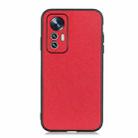 For Xiaomi Mi 12 Lite Fine Hole Cross Texture Genuine Leather Phone Case(Red) - 1