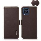 For Samsung Galaxy M53 5G KHAZNEH Side-Magnetic Litchi Genuine Leather RFID Phone Case(Brown) - 1