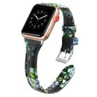 Genuine Leather Watch Band For Apple Watch Series 8&7 41mm / SE 2&6&SE&5&4 40mm / 3&2&1 38mm(Green Flower) - 1