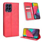 For Samsung Galaxy M53 5G Magnetic Buckle Retro Texture Leather Phone Case(Red) - 1
