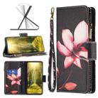 For Sony Xperia 10 III Colored Drawing Pattern Zipper Horizontal Flip Phone Leather Case(Lotus) - 1