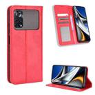 For Xiaomi Poco M4 Pro 4G Fine Hole Magnetic Buckle Retro Texture Leather Phone Case(Red) - 1