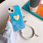 For iPhone 13 Laser Crocodile Texture Hearted Phone Case with Wrist Band(Milk Tea Color) - 1