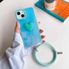 For iPhone 13 Laser Crocodile Texture Hearted Phone Case with Wrist Band(Light Blue) - 1