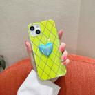 For iPhone 13 Rhombic Texture Hearted Phone Case(Green) - 1