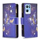 For OPPO Reno7 5G Global Colored Drawing Pattern Zipper Horizontal Flip Phone Leather Case(Purple Butterfly) - 1