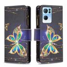 For OPPO Reno7 5G Global Colored Drawing Pattern Zipper Horizontal Flip Phone Leather Case(Big Butterfly) - 1