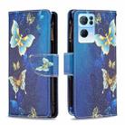 For OPPO Reno7 5G Global Colored Drawing Pattern Zipper Horizontal Flip Phone Leather Case(Gold Butterfly) - 1