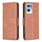For OPPO Reno7 5G Global Lambskin Texture Leather Phone Case(Brown) - 1