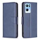 For OPPO Reno7 5G Global Lambskin Texture Leather Phone Case(Blue) - 1