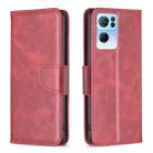 For OPPO Reno7 5G Global Lambskin Texture Leather Phone Case(Red) - 1