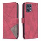 For OPPO Find X5 Pro BF05 Magnetic Buckle Rhombus Texture Leather Phone Case(Red) - 1