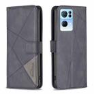 For OPPO Reno7 5G Global BF05 Magnetic Buckle Rhombus Texture Leather Phone Case(Black) - 1