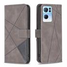 For OPPO Reno7 5G Global BF05 Magnetic Buckle Rhombus Texture Leather Phone Case(Grey) - 1