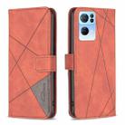 For OPPO Reno7 5G Global BF05 Magnetic Buckle Rhombus Texture Leather Phone Case(Brown) - 1